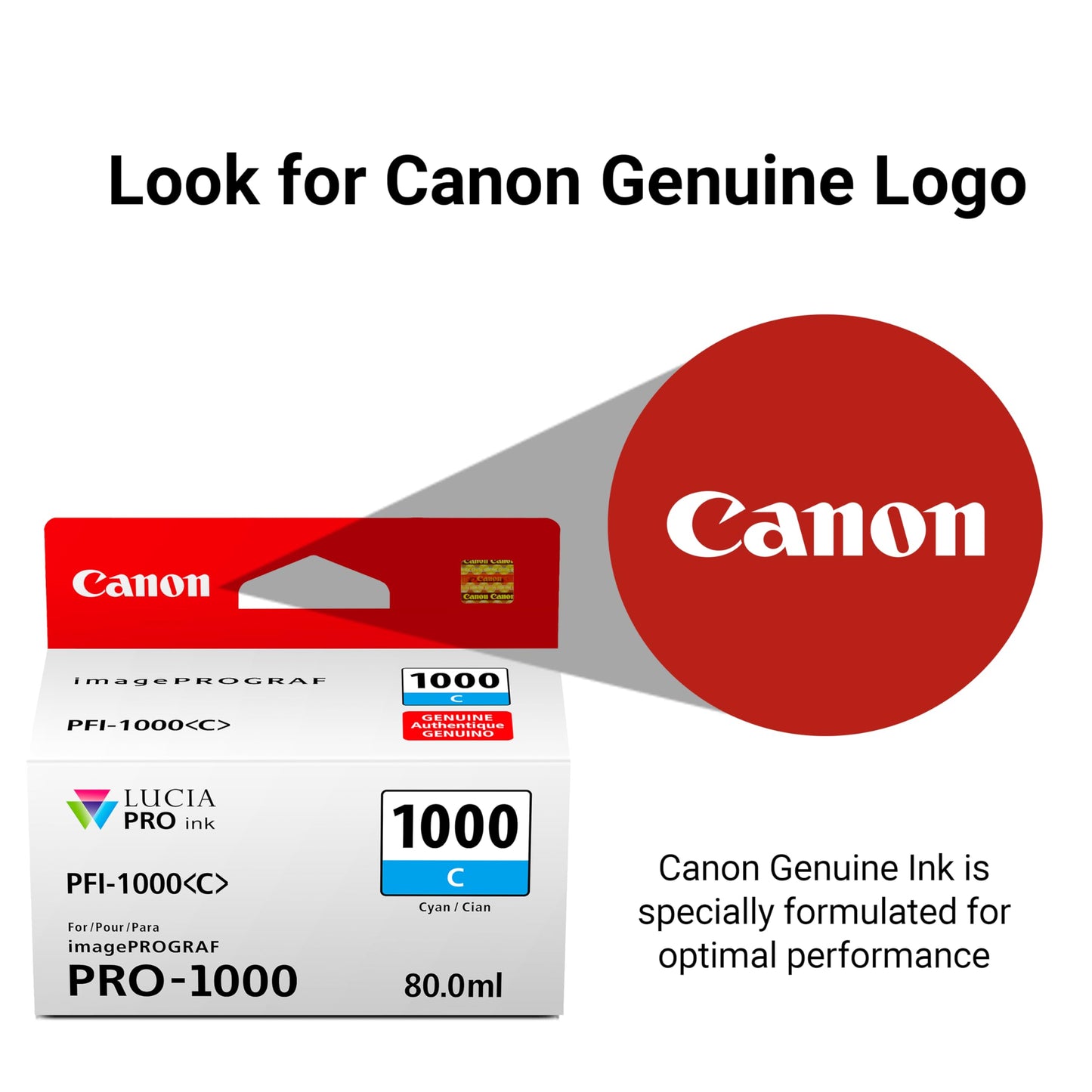 Canon PFI-1000 Genuine Cyan Ink Tank, Compatible with ImagePROGRAF PRO-1000 Printers
