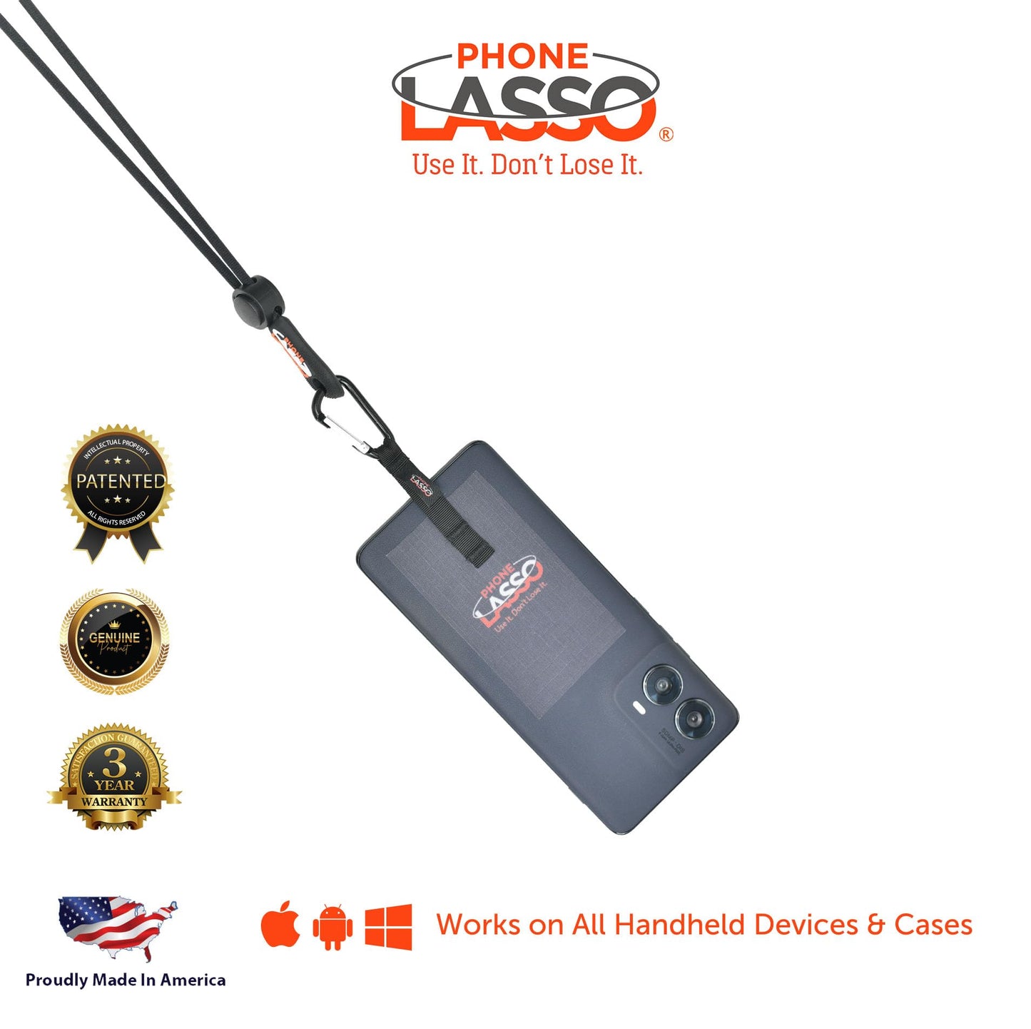 Phone Lanyard Adjustable Neck and Wrist Straps Universal Phone Tether Works with All Case Styles Multi-Pack x3 (Black)