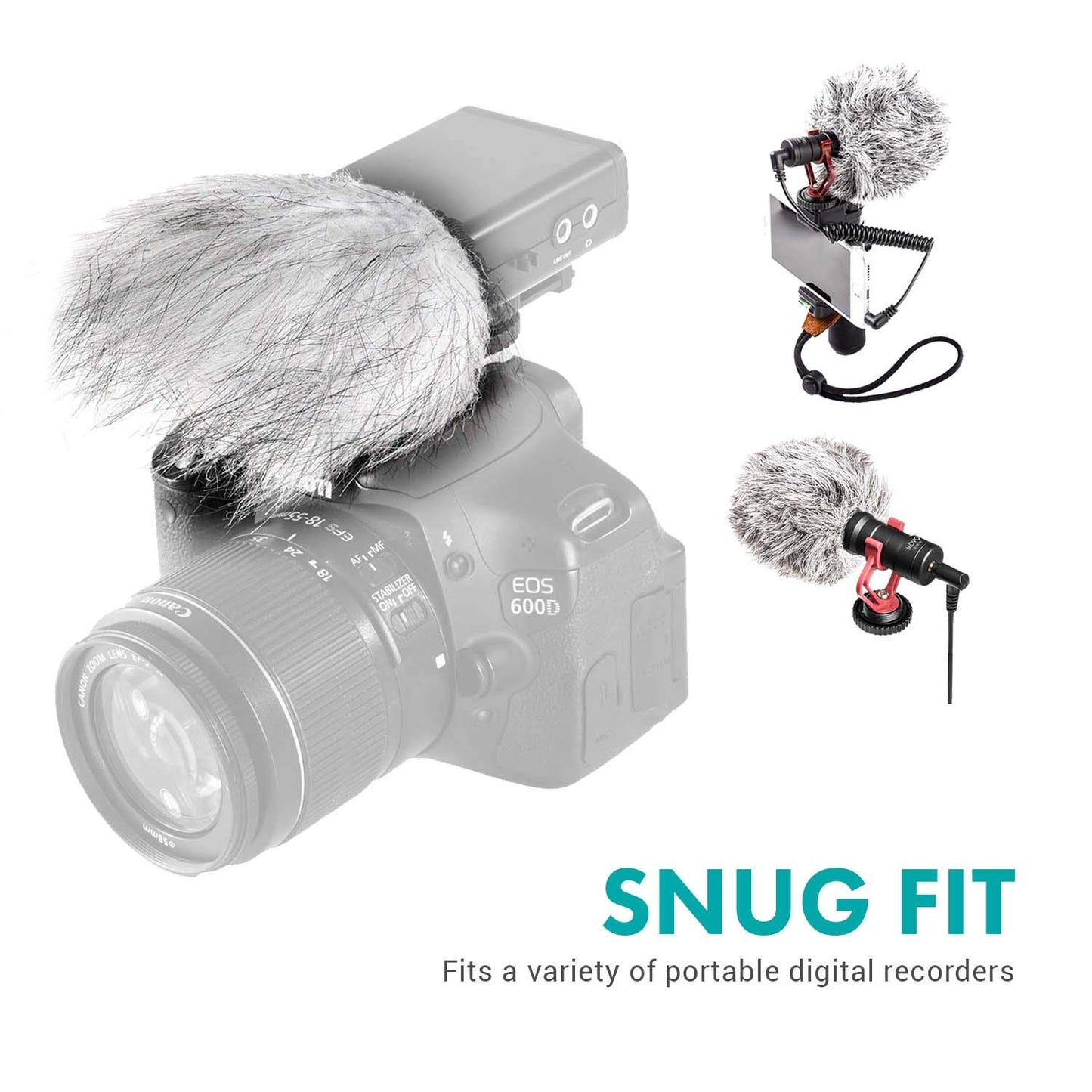 Movo WS9 Furry Outdoor Windscreen Microphone Muff for Portable Digital Recorders up to 3" X 1.5" (W x D) - Fits The Zoom H4n PRO, H5, H6, Tascam