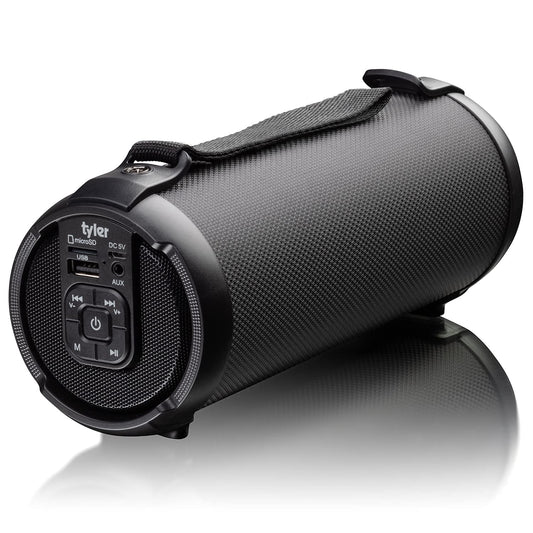 Tyler Wireless Bluetooth Speaker Water Resistant Long Range Rechargeable Boombox USB MP3 Micro SD AUX Inputs Fm Radio Sound & Bass Carry Strap