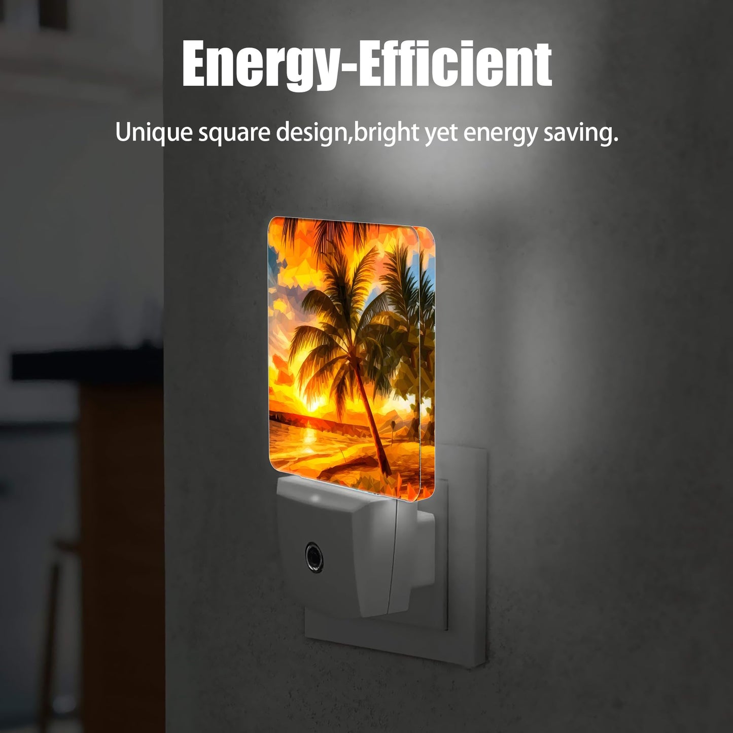 Jopowide Sunset Seashore Night Light, Palm Trees Night Lights Plug into Wall Decor for Bedroom,Bathroom,Hallway,Kitchen,Dusk to Dawn Sensor