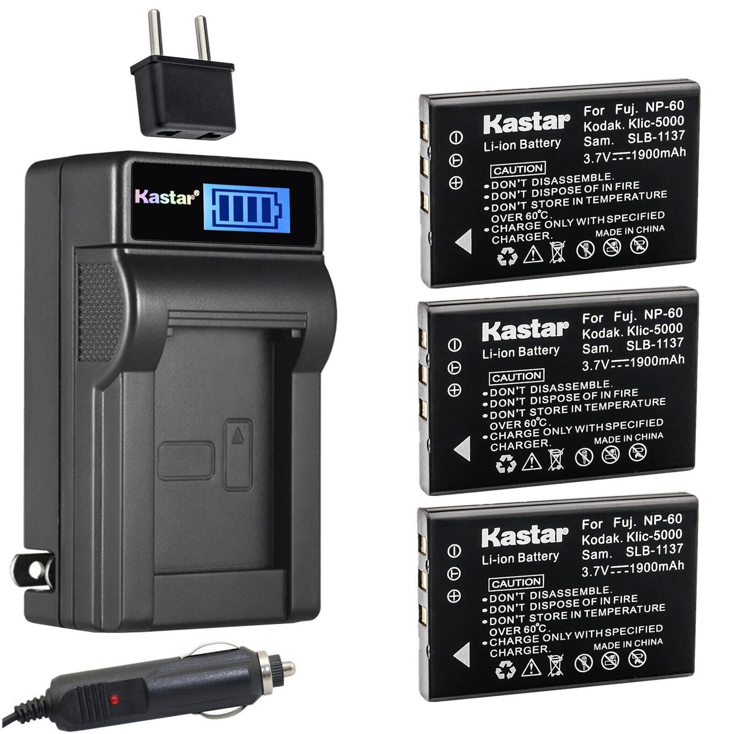 Kastar 3-Pack NP-60 Battery and LCD AC Charger Compatible with Vivitar Video Cameras DVR-840XHD DVR-565HD DVR-390H DVR-530 DVR-545 DVR-550 DVR-550G
