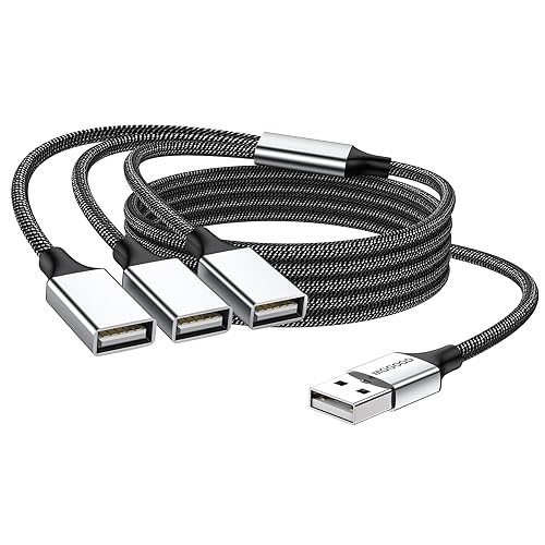MOGOOD 3 in 1 USB Splitter Cable 1m, 1 Male to 3 Female USB2.0 Adapter, USB Extension Cable for Charging/Data Transfer/Laptop/Mac