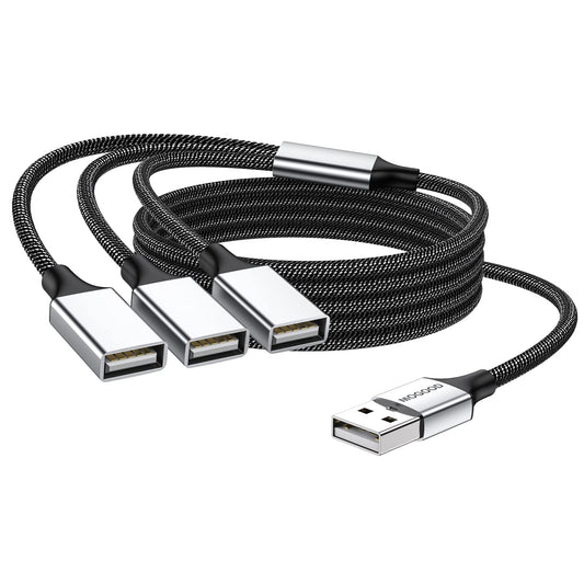 MOGOOD 3 in 1 USB Splitter Cable 1m, 1 Male to 3 Female USB2.0 Adapter, USB Extension Cable for Charging/Data Transfer/Laptop/Mac