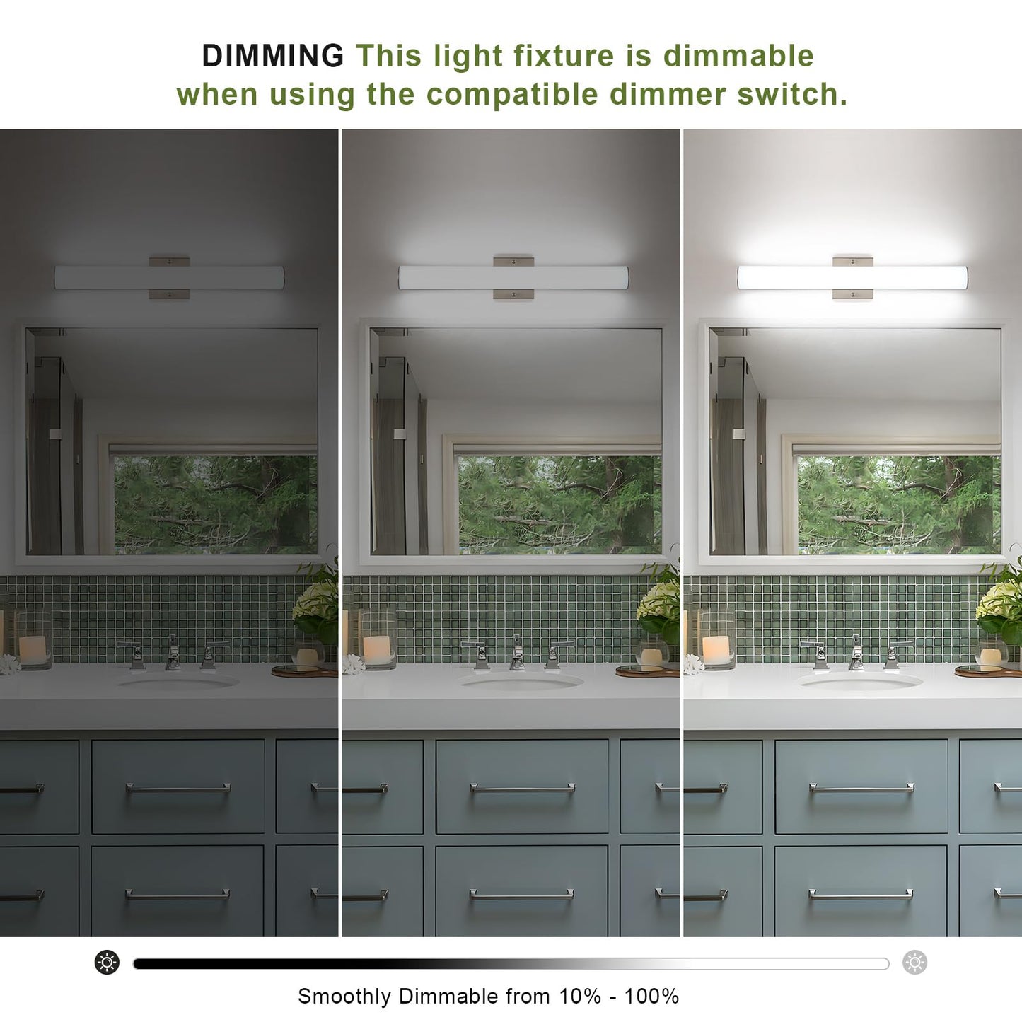Bicrink 24 Inch Brushed Nickel Vanity Light, Dimmable, 24W Modern Bathroom Vanity Light Fixture Over Mirror, Cool White 5500K Wall Sconce Lighting