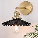 Shenmoyl Vintage Wall Sconce with Black Pleated Ceramic Lampshade 180 Degree Adjustable Brass Sconces Wall Lighting Fixture with Switch for Bedside