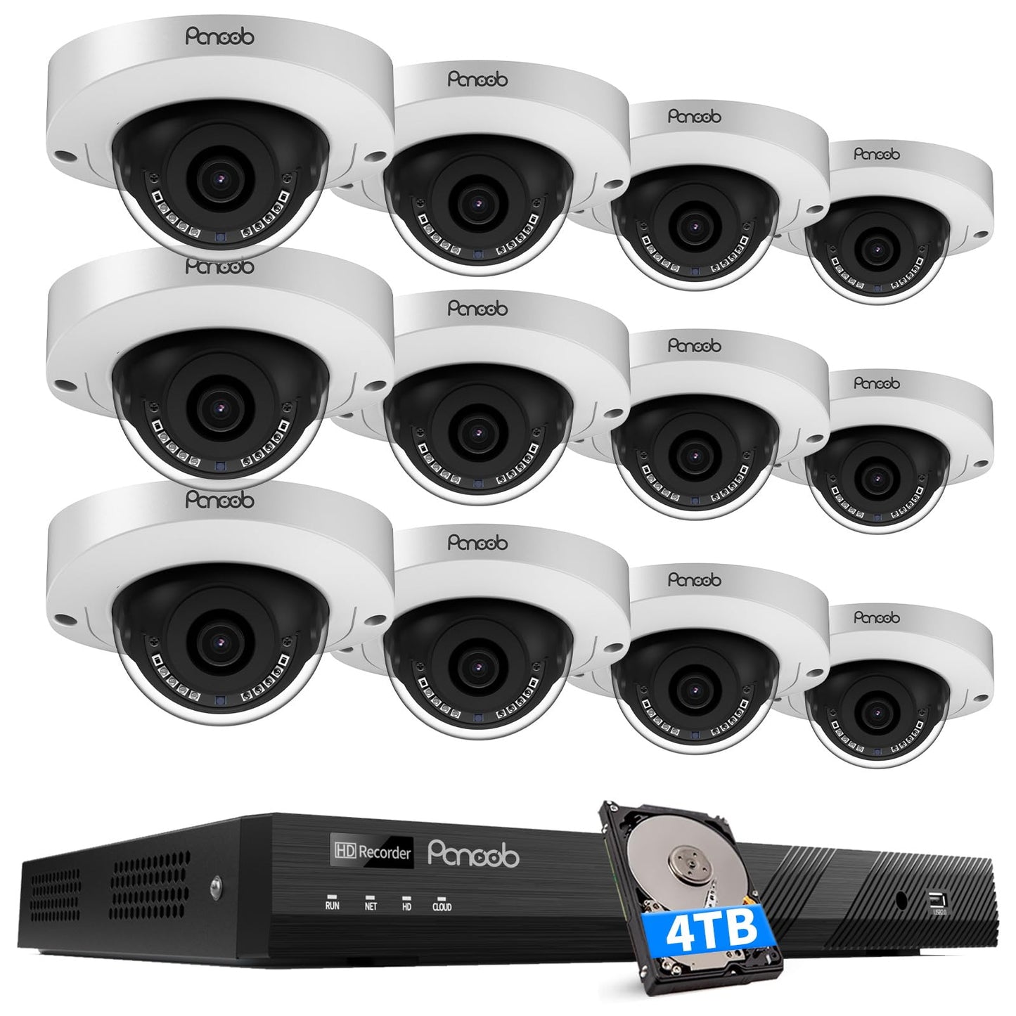 PANOOB 16 Channel Security Camera System, 12Pcs 5MP Wired Outdoor Home Surveillance IP PoE Cameras with AI Human Vehicle Detection, 4K 16CH PoE NVR