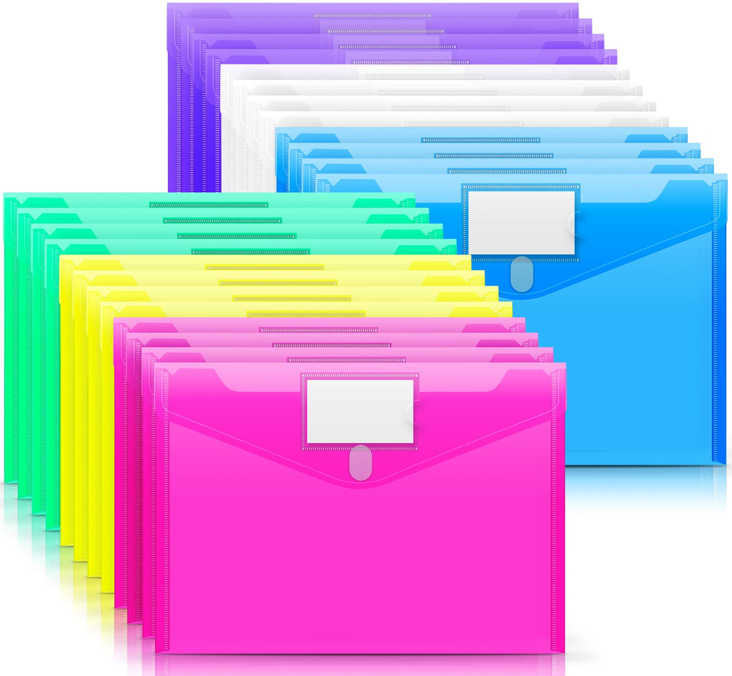 Sooez 24 Pack File Folders, Clear Poly Envelopes Plastic Folders, Folder for Documents Letter A4 Size with Label Pocket, Teacher School Office