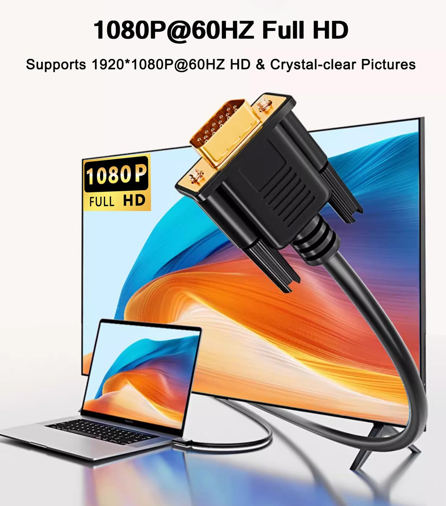 USB C to VGA Cable 6FT, 1080P@60Hz USB Type C to VGA Adapter Video Converter [Thunderbolt 3/4 Compatible] with Macbook Air, iPad Pro, iPhone 15/16