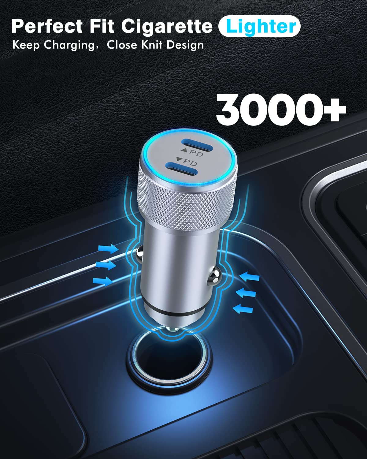 iPhone Car Charger,Dual Port USB C Fast Car Chargers,40W Type C i Phone Charger for Cars Quick Charging+2pack 3.3ft Lightning Cable + 20W USBC PD Plug