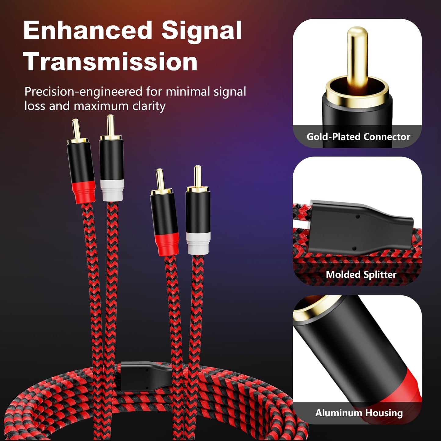 RCA Cable 3Ft,2Rca Male to 2-Rca Male Audio Stereo Subwoofer Cable [Hi-Fi Sound] Nylon-Braided Auxiliary Audio Cord for Home Theater, HDTV