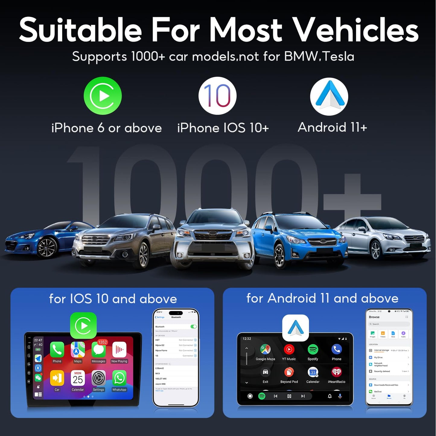 AKHQVC Wireless CarPlay Adapter Convert Factory Wired CarPlay to Wireless, Zero Latency, Mini Plug & Play Design with Stable Connection USB-A/Type-C