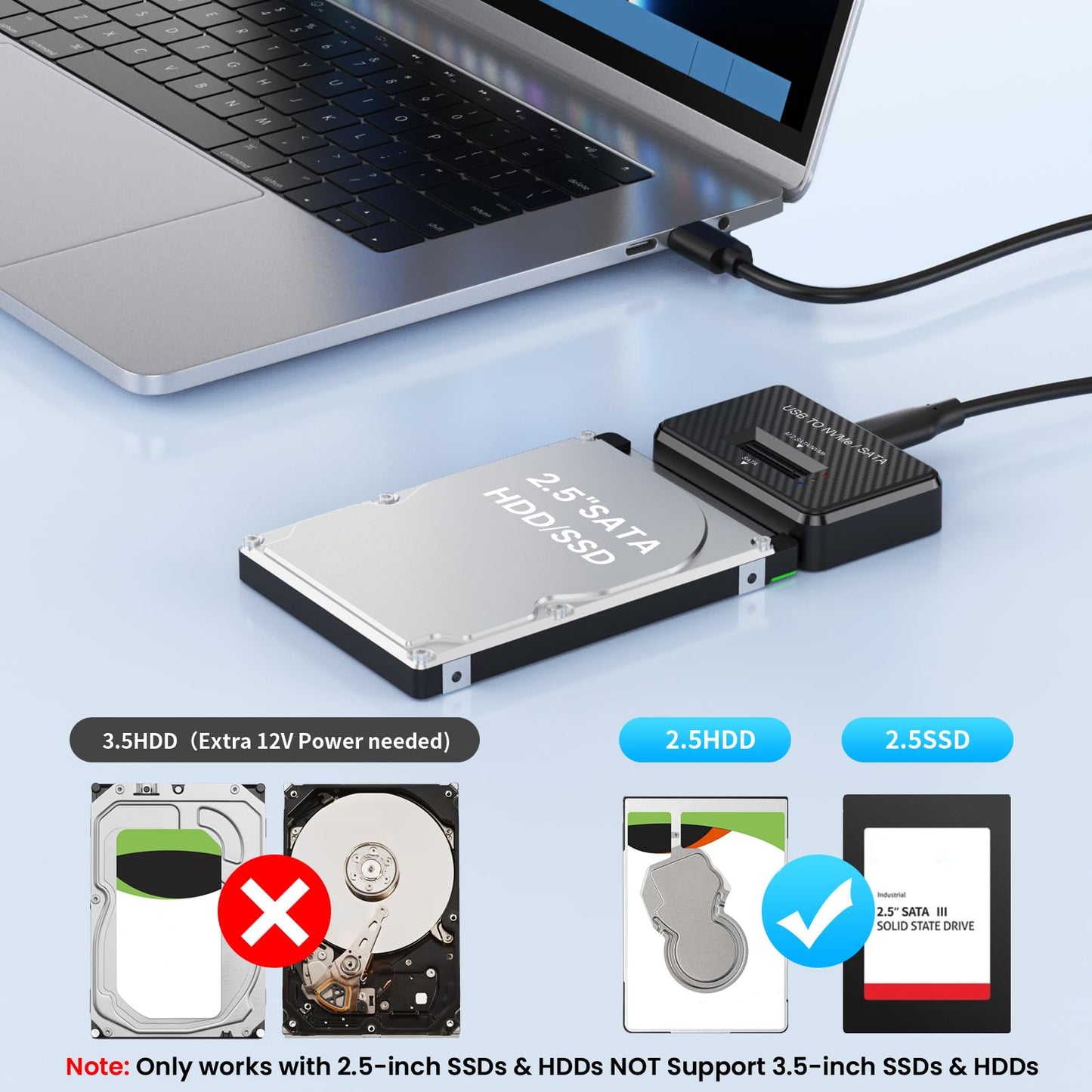 M2 NVMe SATA SSD Enclosure Hard Drive Reader USB 3.2 Gen 2 10Gbps External SSD Reader for 2.5" HDD SSD M.2 NVMe SATA (M Key&M+B Key),Support Sizes