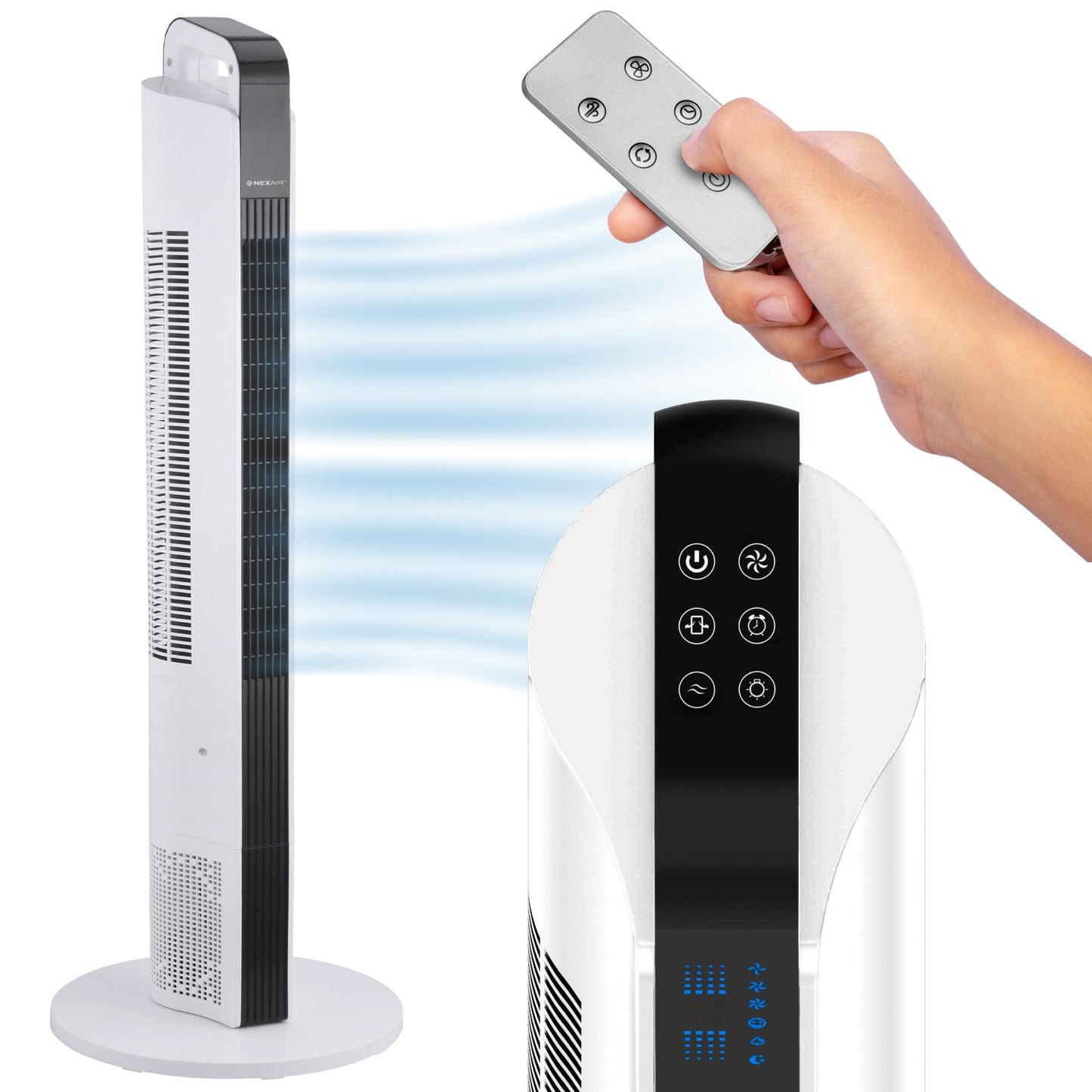 NEXAIR 42” Oscillating Tower Fan, 3 Speed Portable Fan Tower With Remote Control, Quiet Operating Floor Fan for Bedroom with 7.5 Hr Auto Off Timer