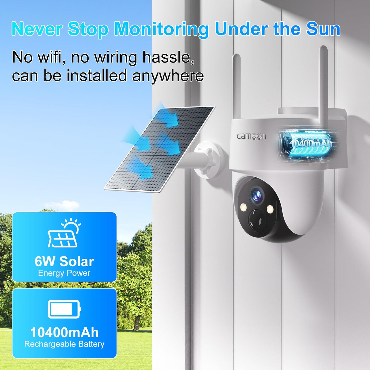 4G LTE Cellular Solar Security Camera Wireless Outdoor, No WiFi Security Camera, 360° View, 2K Night Vision, PIR Detection, 2 Way Audio, Motion