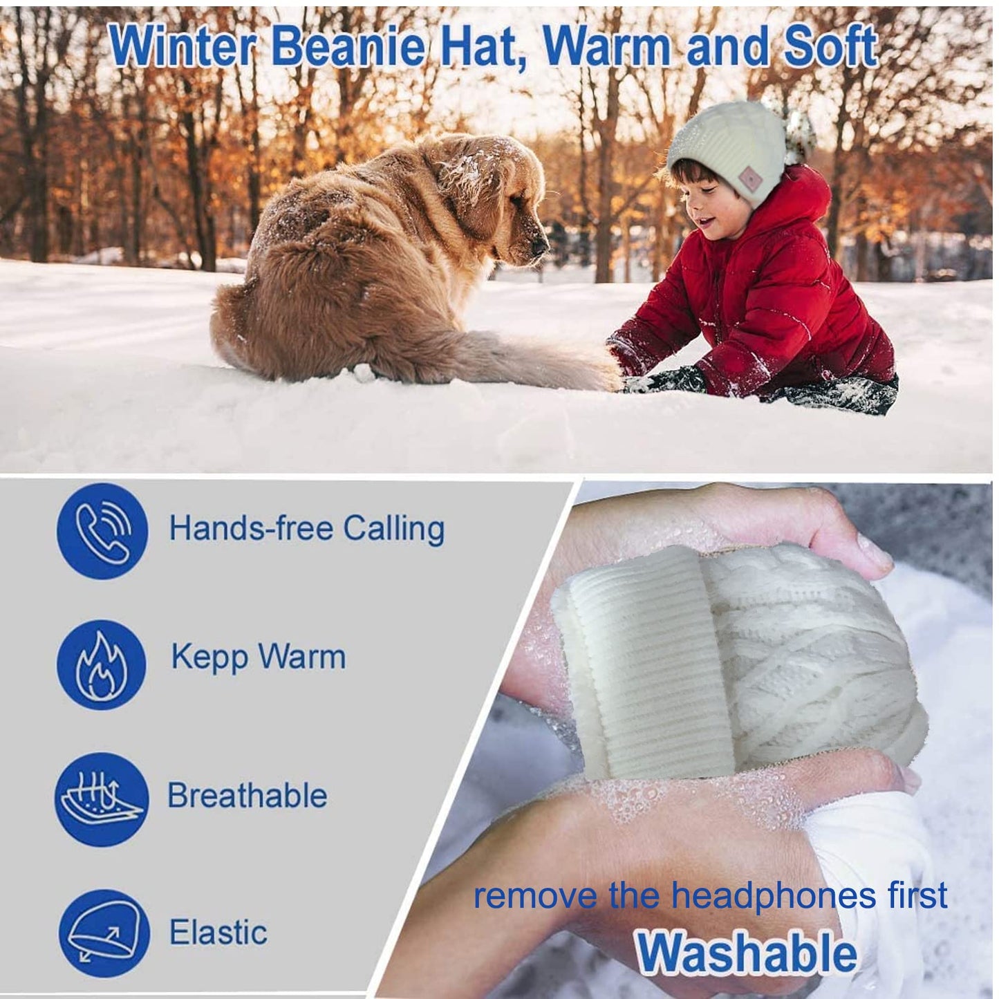 Wireless Winter Music Beanie Hat Men Women Headphone Music Hat Winter Cap Stereo Headset Speaker Microphone Earphone Outdoor White