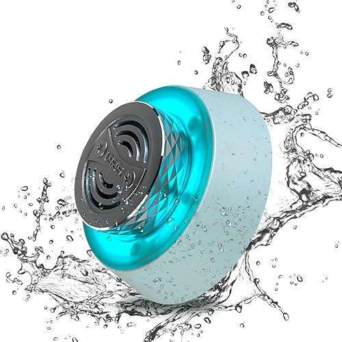 Okjew Bluetooth Shower Speaker, IP67 Waterproof Wireless Speaker with Colorful LED Lights, True Wireless 3D Stereo Sound, Portable Outdoor Speakers