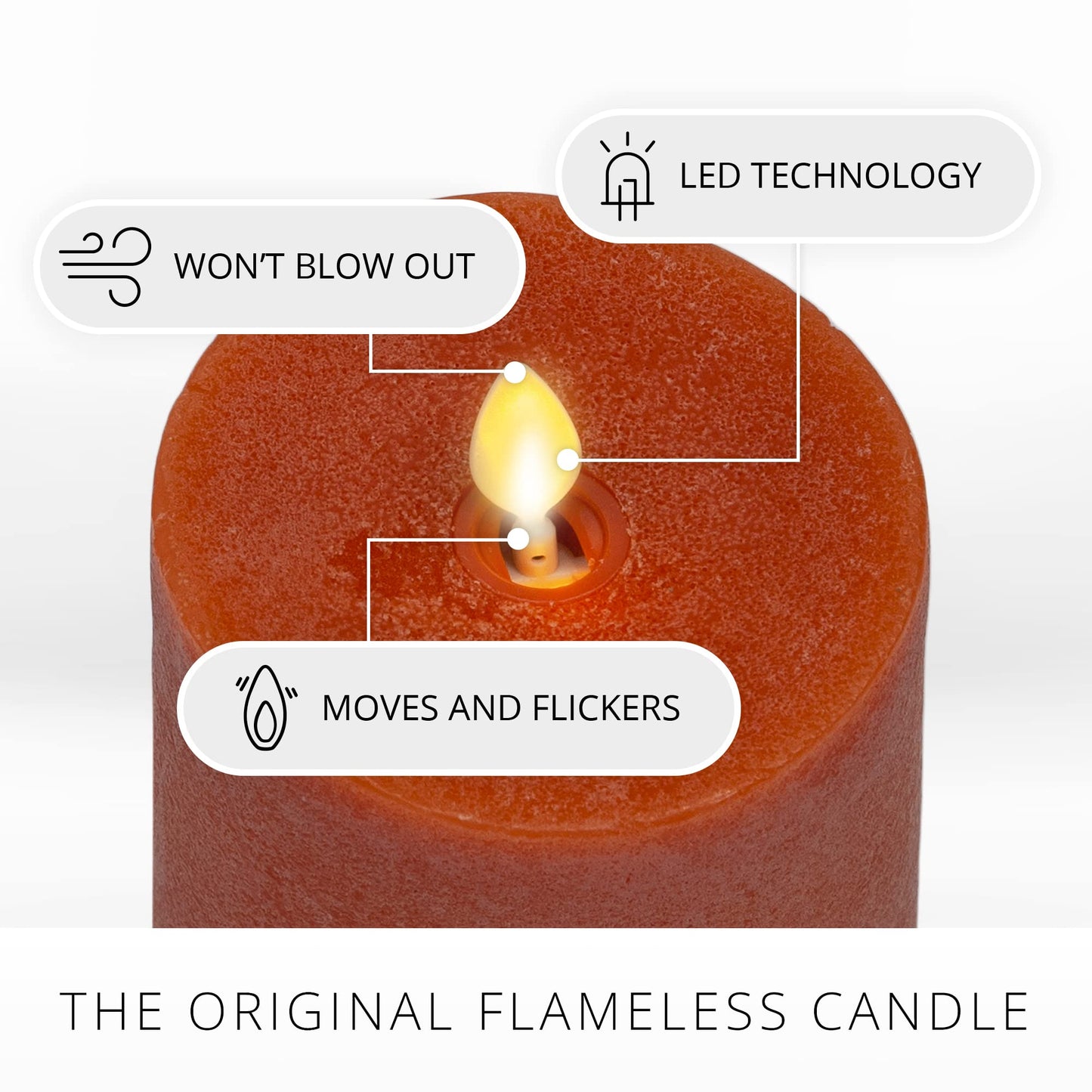 Luminara - Flameless LED Battery Operated Flickering Pillar Candles - Burnt Orange - Pack of 1-3x4.5 - Realistic Moving Flame Real Wax Indoor/Outdoor