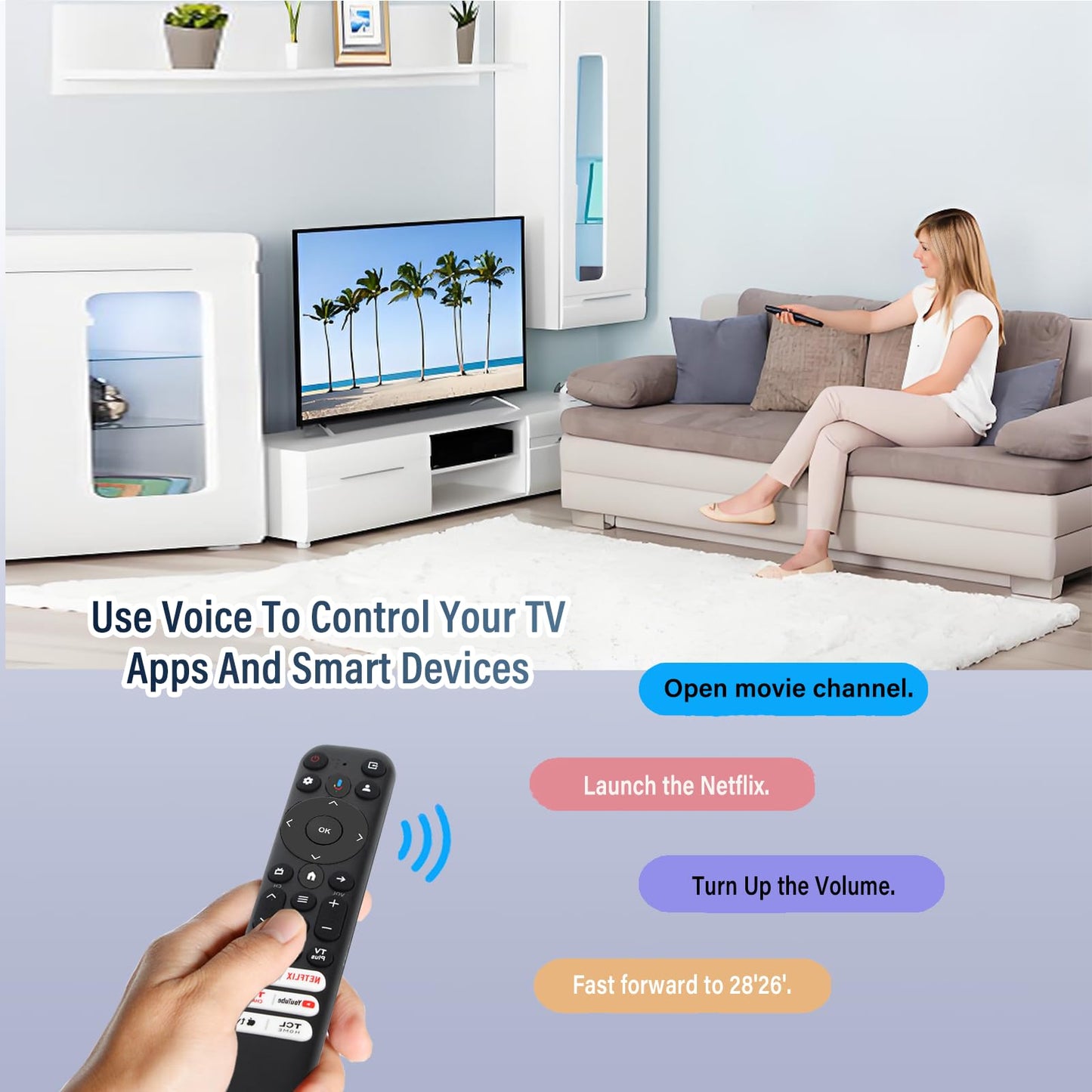 RC813 Voice Remote Control, for TCL Google TV Remote Control, Comes with 6 Shortcut Keys. Compatible with TCL 4k QLED/UHD/QD-Mini Series Smart TVS
