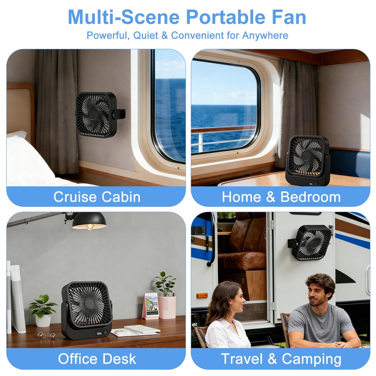 Vochigh Cruise Ship Portable Magnetic-Fan: 5000mAh Rechargeable Fan