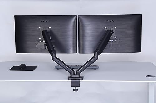 ApexDesk Dual Monitor Arm Desk Mount - Adjustable Height Gas Spring - VESA Mount with C Clamp & Mounting Base - Computer Monitor Stand for Screen up