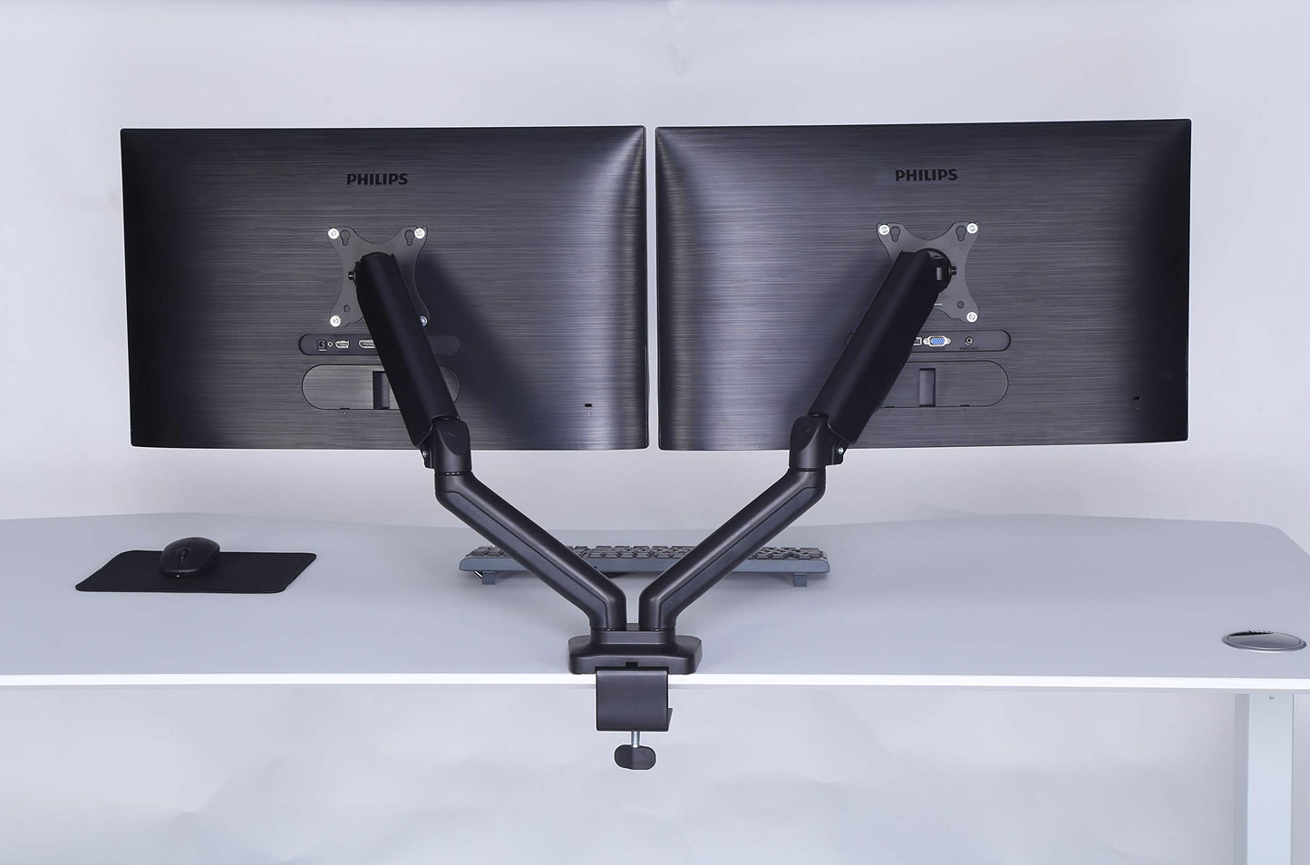 ApexDesk Dual Monitor Arm Desk Mount - Adjustable Height Gas Spring - VESA Mount with C Clamp & Mounting Base - Computer Monitor Stand for Screen up