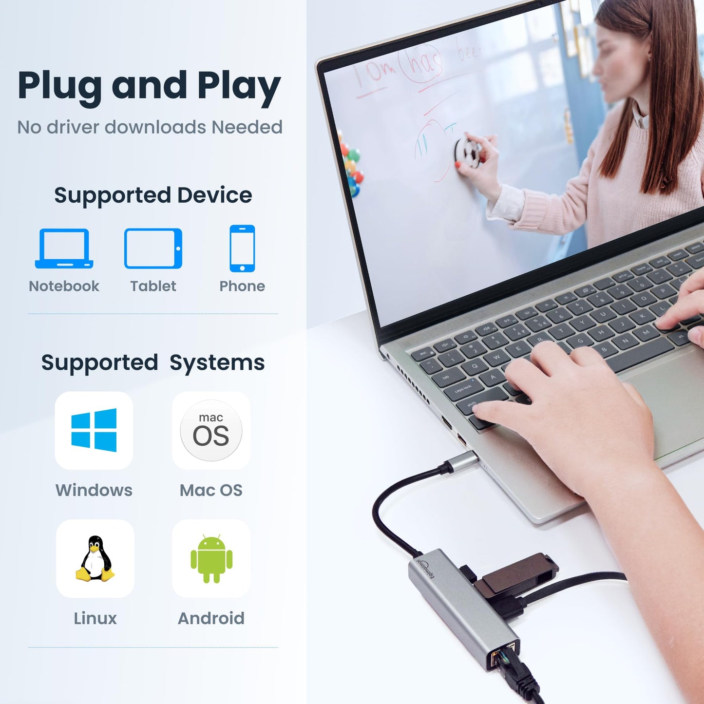 USB c hub ethernet,USB C Hub with RJ45 Gigabit Ethernet,Thunderbolt 4/3 to Ethernet Adapter,USB C to Network Adapter Compatible with MacBook Pro/Air