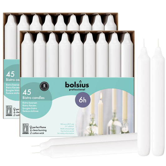 BOLSIUS White Candlesticks - 2 Packs = Total 90 Candles - 6+ Hours - Premium European Quality - Consistent Smokeless Flame - Unscented Dripless Dinner