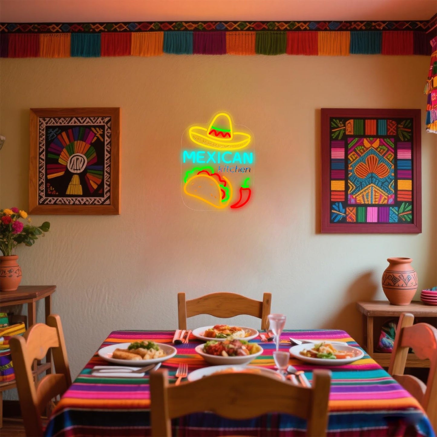 Mexican Taco Neon Sign - LED Restaurant Decor for Mexican Kitchen, Taco Party Decorations, 16.5x12" USB Wall Light - Mexican Food Gifts