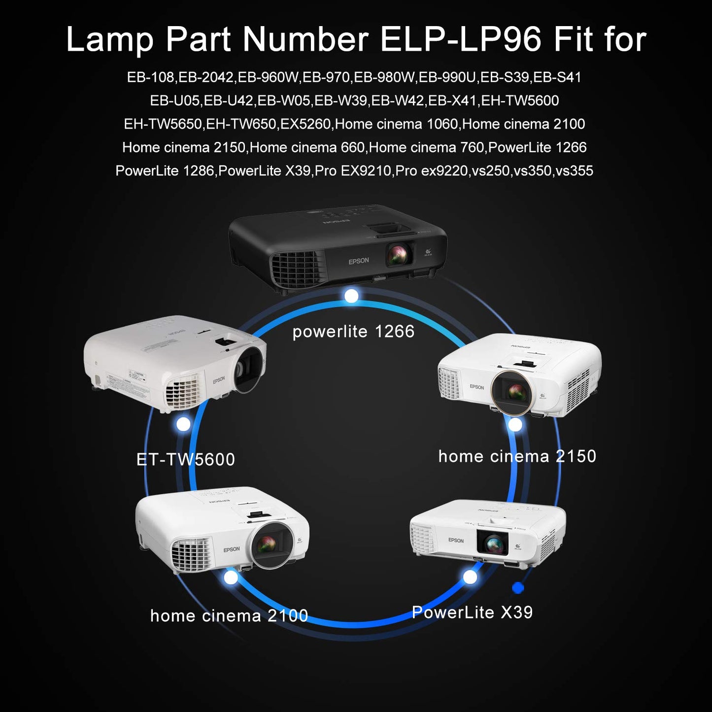 SW-LAMP for ELPLP96 V13H010L96 Vs350 Vs355 Home Cinema 2100 Home Cinema 2150 1060 660 760hd VS250 VS350 VS355 EX9210 Compatible Projector lamp