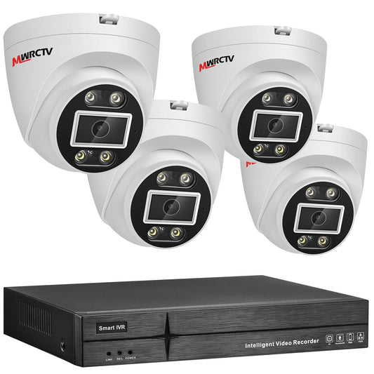 MWRCTV 2-Way Audio PoE Security Camera System,4pcs Wired 4MP Dome IP Camera for Home Security,110°Wide Angle Lens,Smart Dual Light,Human&Vehicle