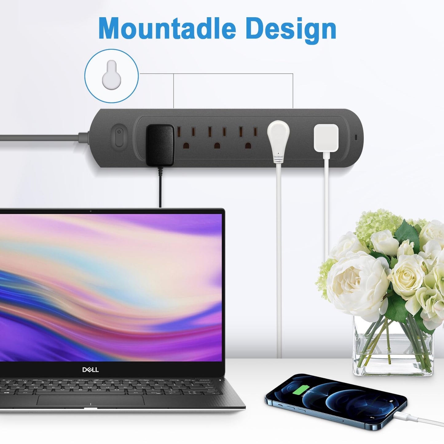 Power Strip Surge Protector Socket, 6 Outlets for Multiple Devices, 10Ft Flat Plug Heavy Duty Extension Cord, Power Delivery Charging Power Strip