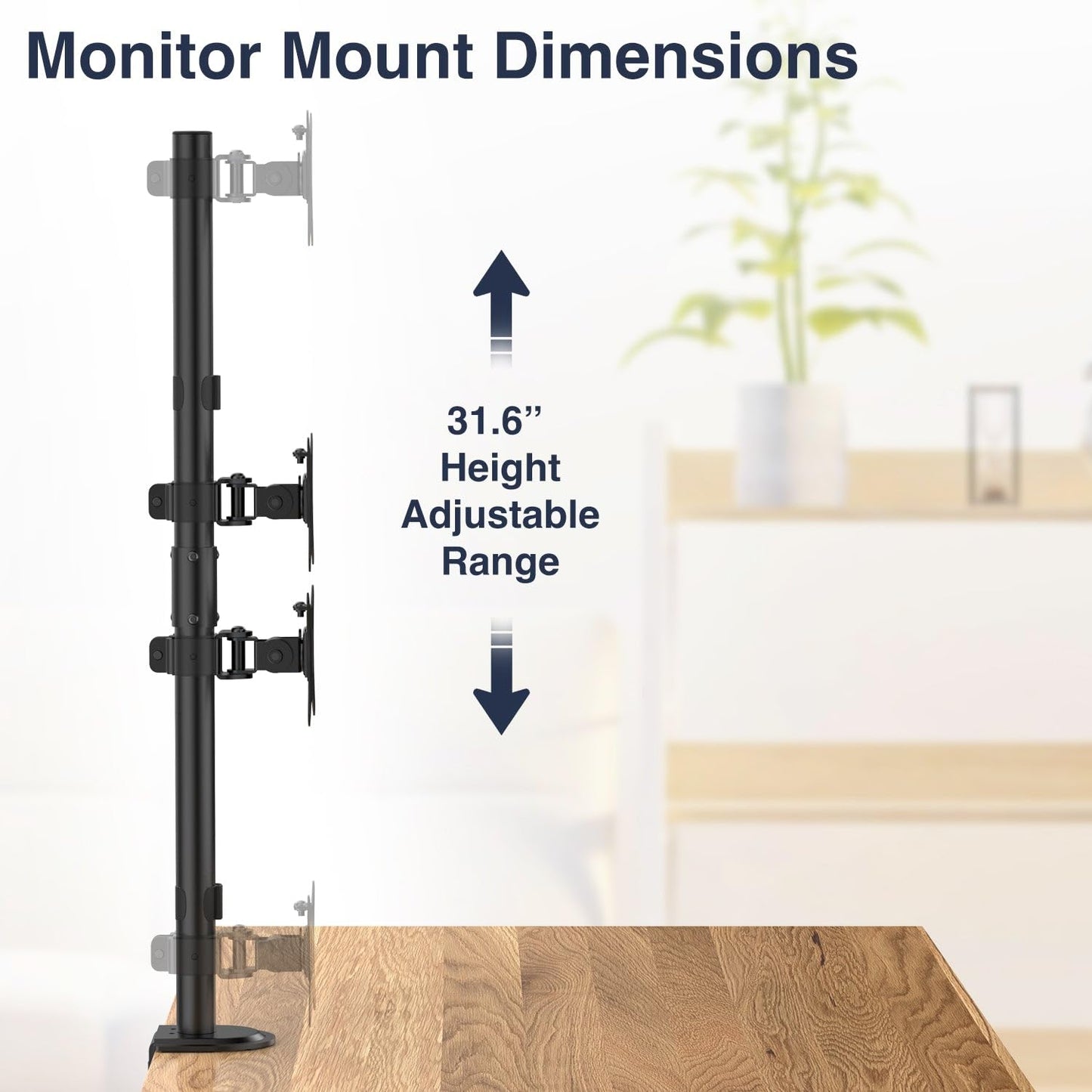 Desky Eco Stacked Arm - Flexible Stand for 17-32'' Screens - Space-Saving Desk Mount for 2 Displays - VESA-Compatible Ergonomic Setup - Black