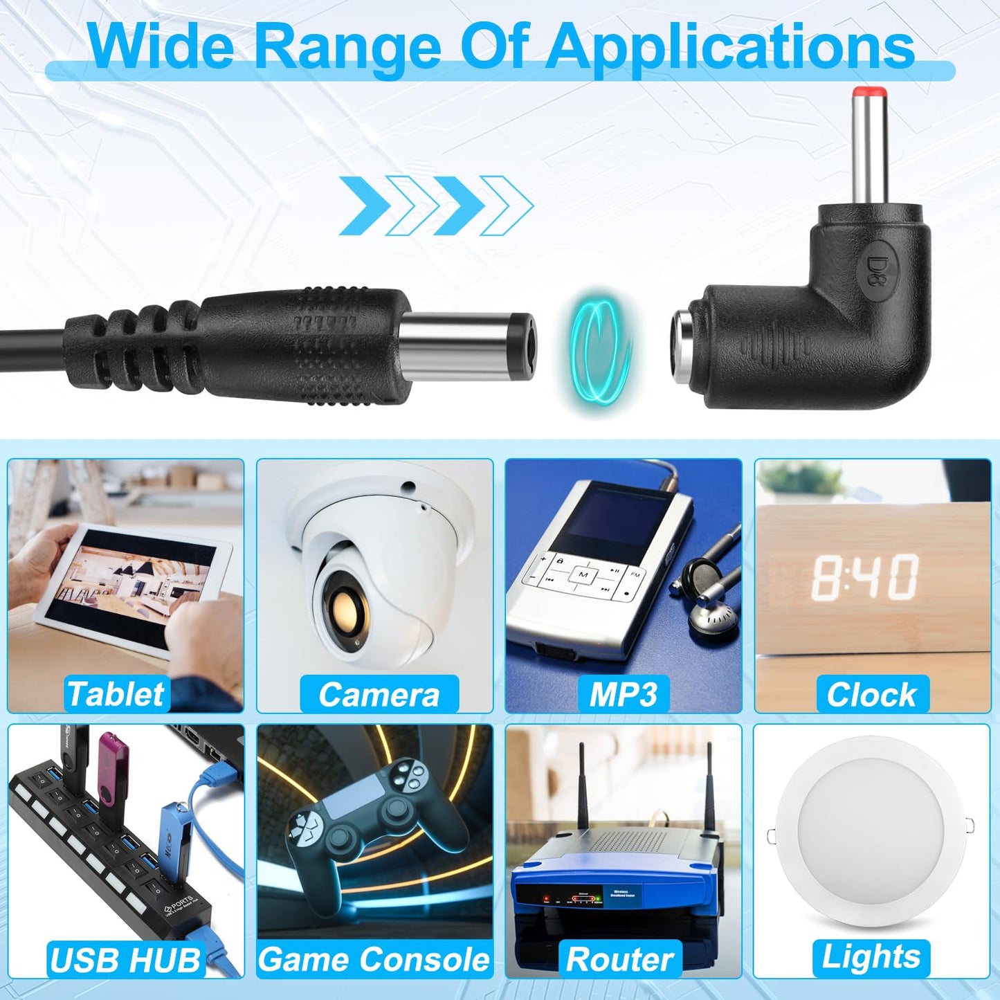 FARSENSE USB to DC 5V Power Cord, Universal DC 5.5x2.1mm Barrel Plug Charging Cable(3FT) with 10 Connector Tips,USB to Barrel Plug 5V Power Cable