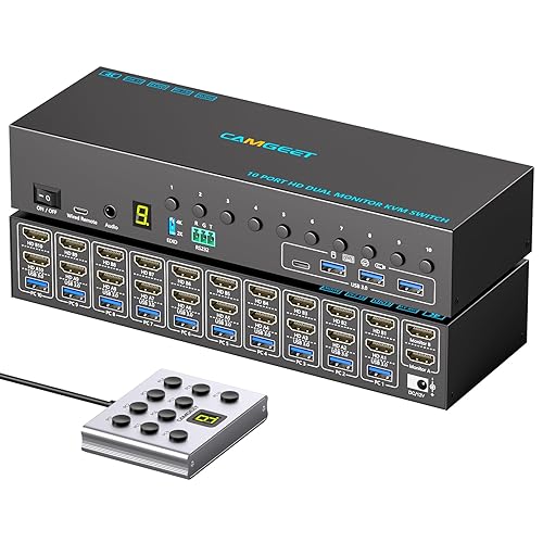 10 Port 8 Port 2 Monitors KVM Switch HDMI 4K@60Hz EDID Simulation, USB 3.0 Dual Monitor KVM Switch 2 Monitors 8 Computers 10 Computers,4 USB3.0 Ports