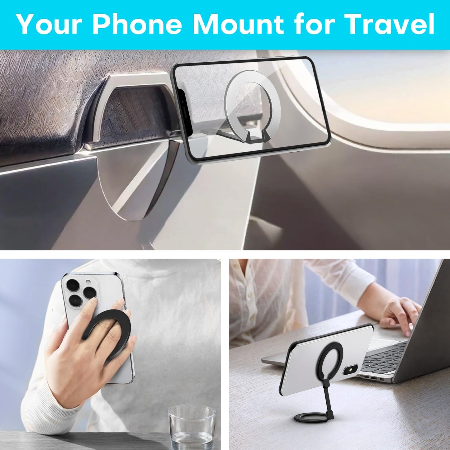 MCCHJoy Mini 2-Pack Airplane Phone Holder, Plane Phone Mount, Must-Have Flight Accessories, Airplane Travel Essentials, Compatible with MagSafe