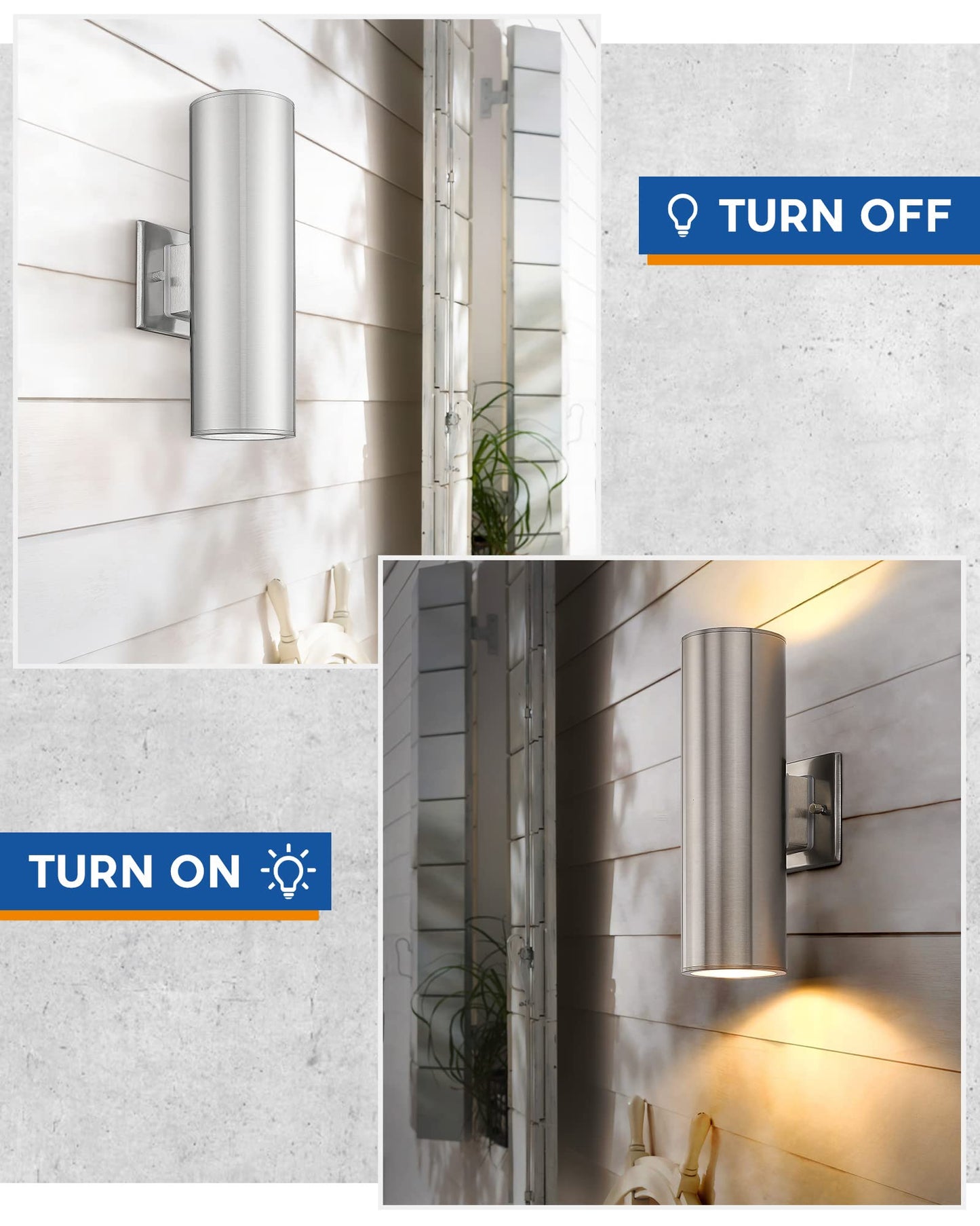 TENGXIN Outdoor Wall Light,2 Pack Modern Outdoor Wall Sconce with Stainless Steel Cylinder,Brushed Nickel Finsh Wall Mount Light