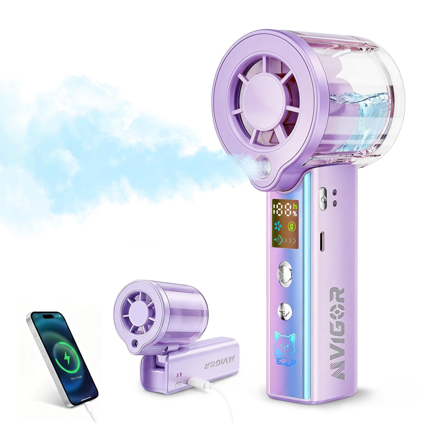 AIVIGOR Portable Handheld Fan with Cooling Mist, 30000 RPM High Speed Turbo Personal Fan with Adjustable Speeds, Rechargeable Mini Misting Fan