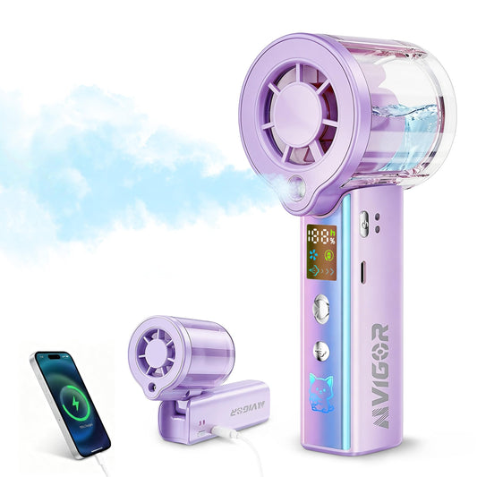 AIVIGOR Portable Handheld Fan with Cooling Mist, 30000 RPM High Speed Turbo Personal Fan with Adjustable Speeds, Rechargeable Mini Misting Fan