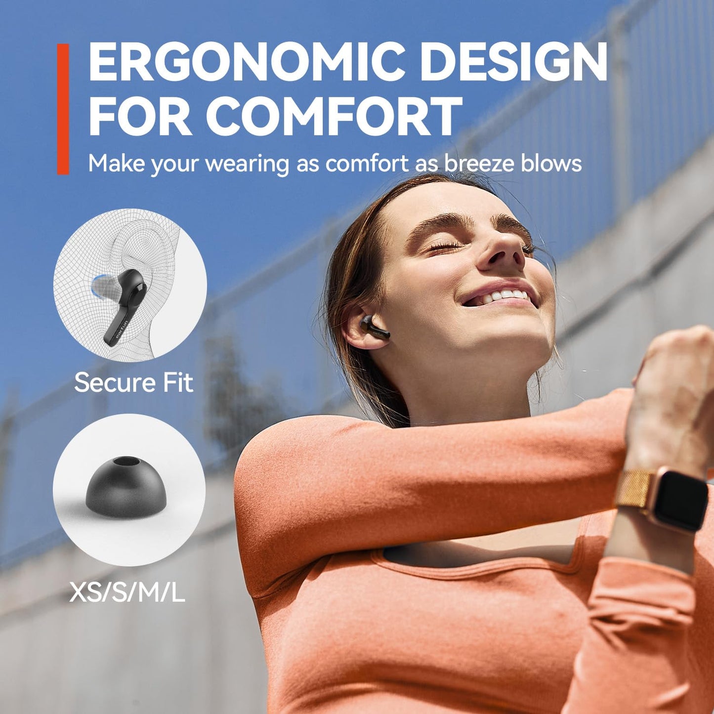 EarFun® Air True Wireless Earbuds, Bluetooth Earbuds with 4 Mics, Sweatshield™ IPX7 Waterproof with Volume Control, USB-C Fast Charge, in-Ear