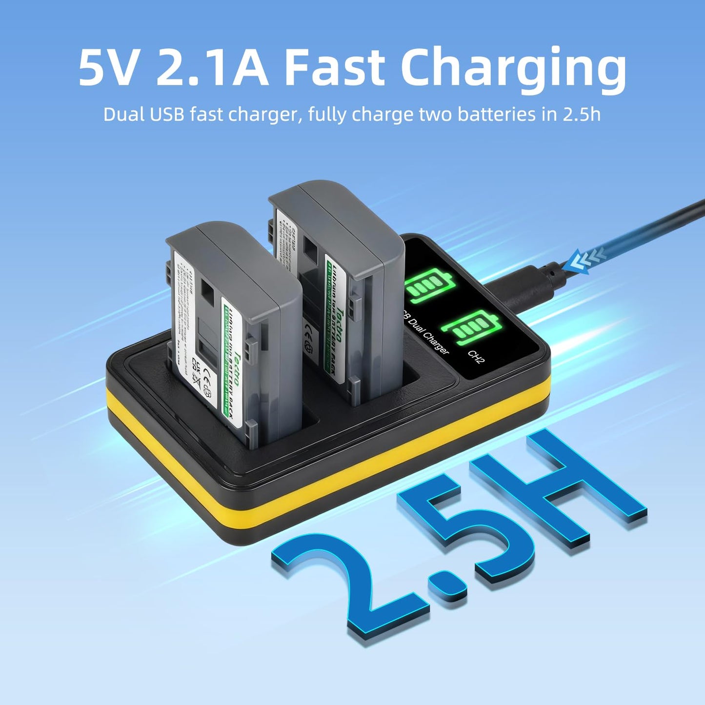 Tectra 2-Pack NB-2L NB-2LH Battery and LED Dual Charger for Canon PowerShot G7 G9 S30 S40 S45 S50 S60 S70 S80 DC410 DC420 VIXIA HF EOS 400D 350D Rebel