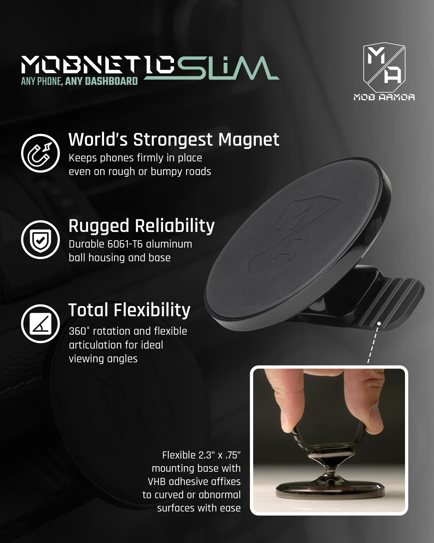Mob Armor Slim Mount MS - Magsafe Car Mount, Magnetic Cell Phone Holder, MagSafe Car Accessories for Women & Men, Compatible with iPhones & Androids