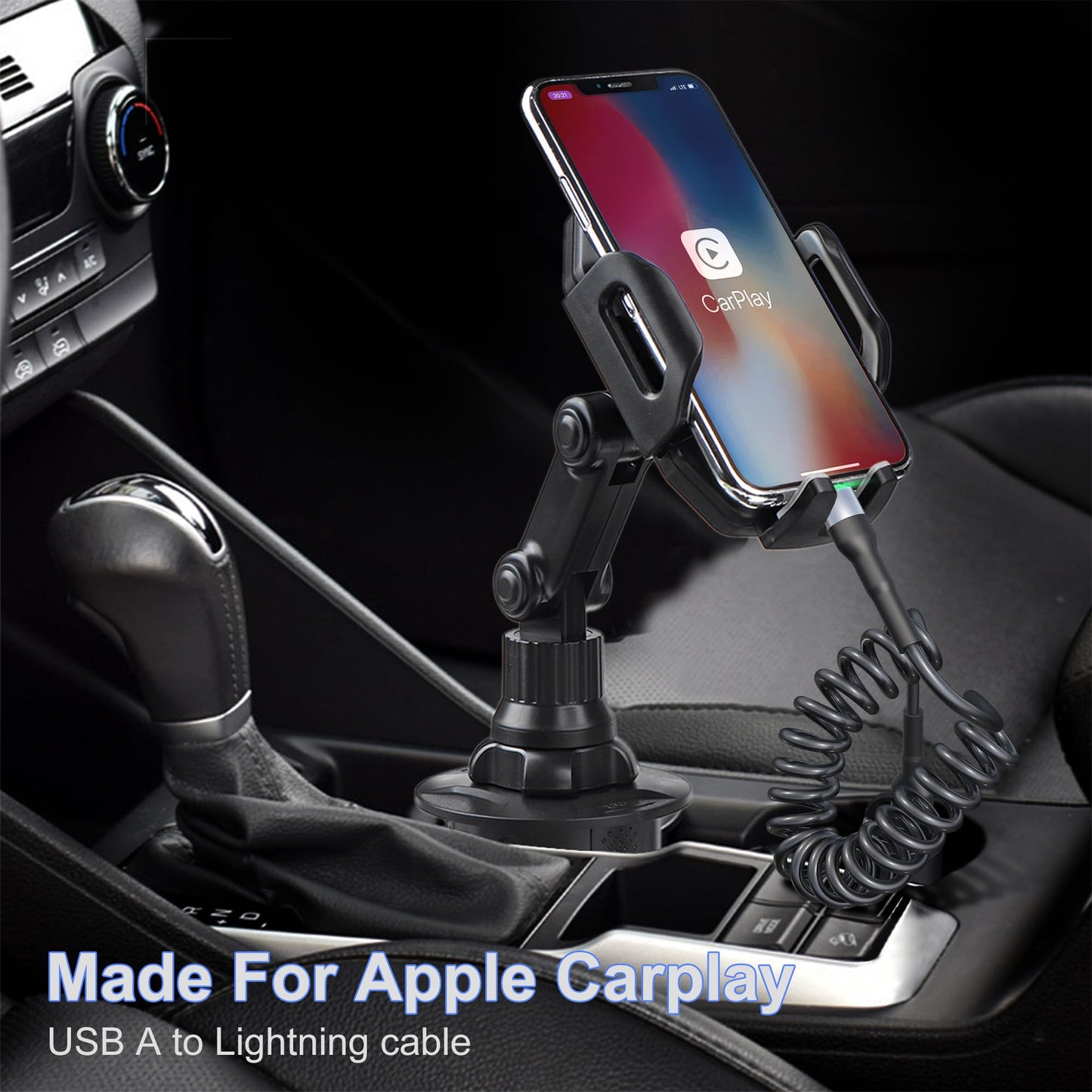 Coiled USB Lightning Cable 2 Pack Apple Carplay[MFi Certified], Coiled USB to Lightning Cable with Data Transmission and LED for Car, Retractable…