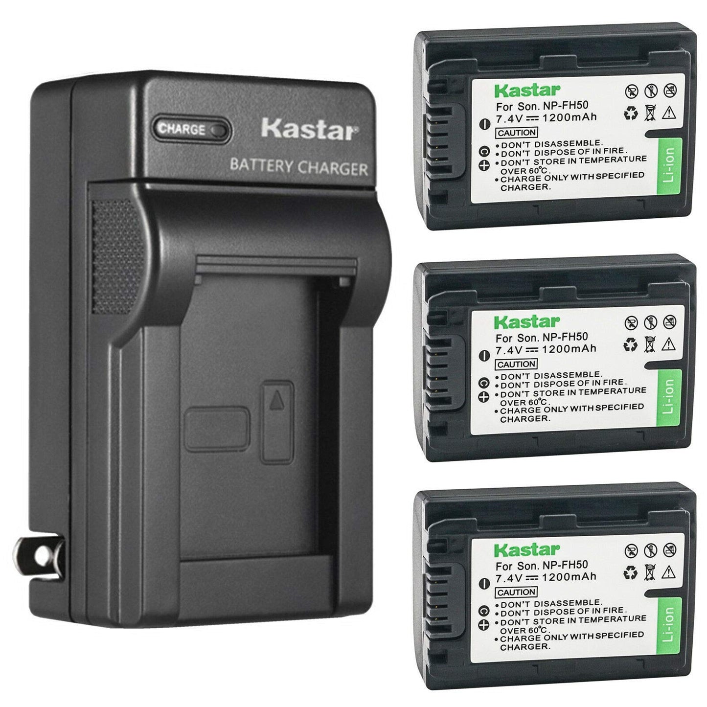 Kastar 3-Pack Battery and AC Wall Charger Replacement for Sony NP-FH30, NP-FH40, NP-FH50, NP-FH70, NP-FH100 Battery, Sony AC-VQH10, BC-TRV, BCTRV