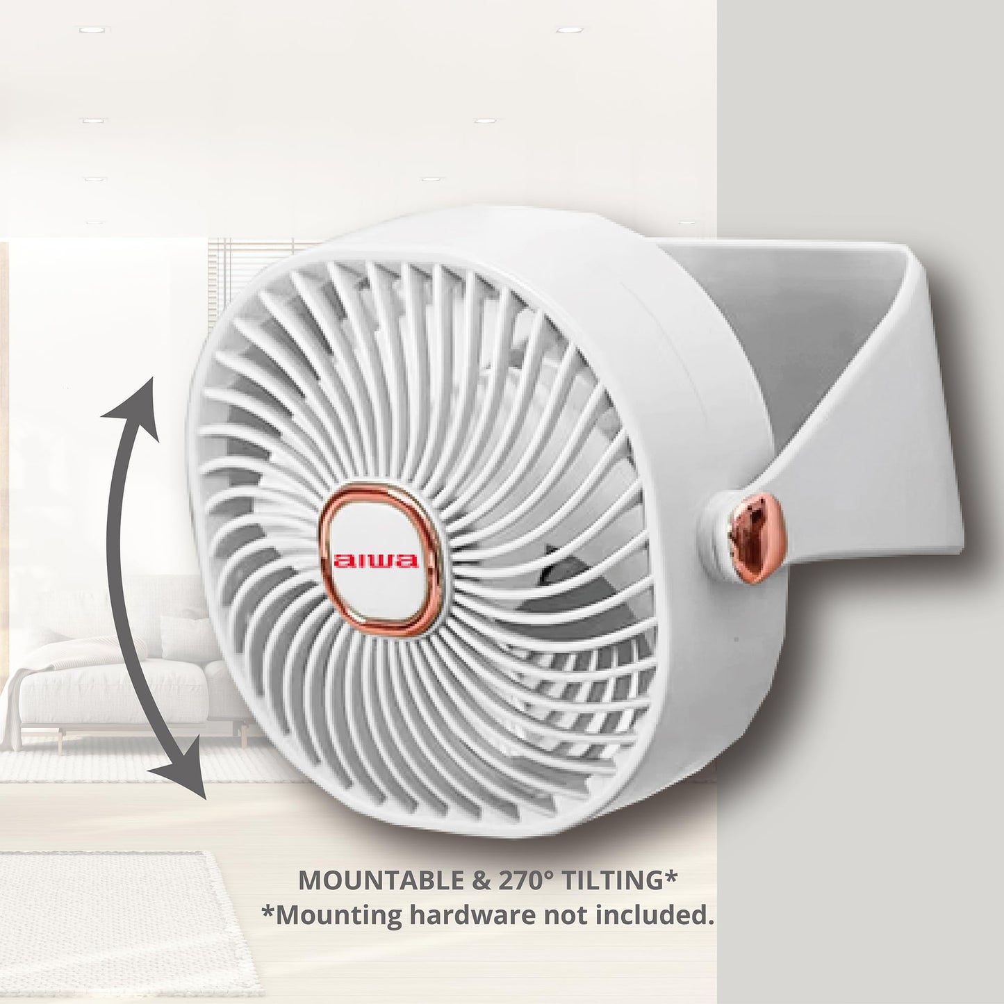 Aiwa Desk Fan, USB-C Rechargeable Mini 4” Desk Fan, Ultra-Powerful, 3 Speed, 270° Head Rotation, Personal Desktop Fan of Office Home & Car, 80 Minutes