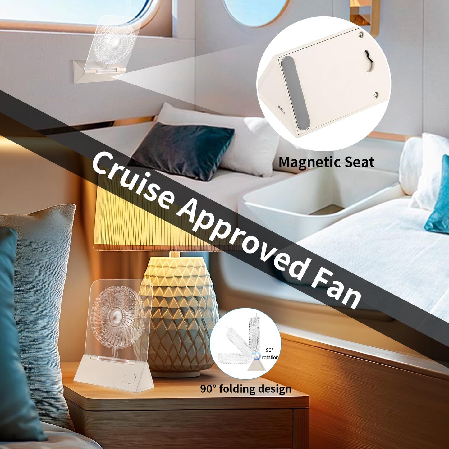 7 Led Color Cruise-Approved Magnetic Fan Compact Powerful Quiet Stateroom Fan for Ultimate Comfort on Board Travel Portable (white)