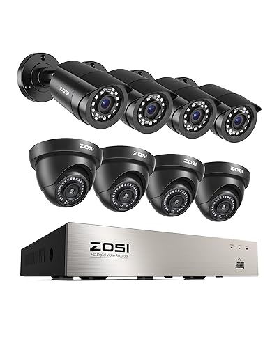 ZOSI 8CH 3K Lite Security Camera System with AI Human Vehicle Detection, 8 x 1920TVL Weatherproof Home Outdoor Cameras, 80ft Night Vision, Remote