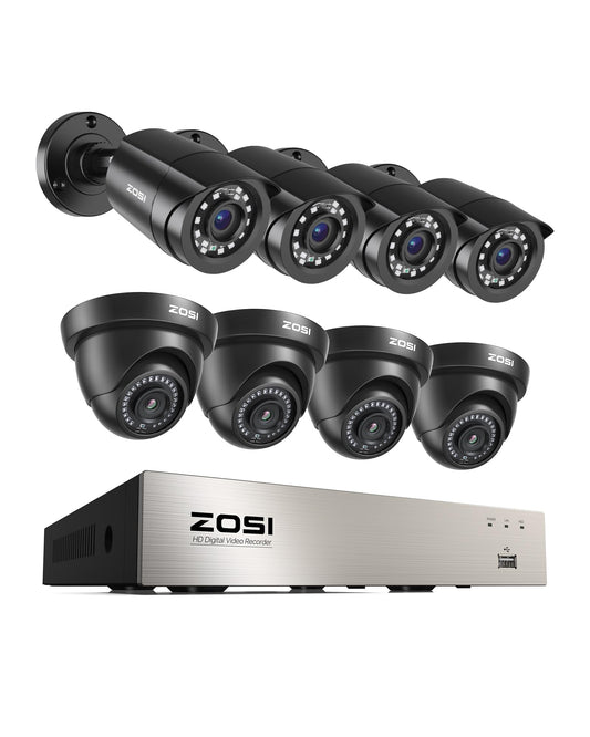 ZOSI 8CH 3K Lite Security Camera System with AI Human Vehicle Detection, 8 x 1920TVL Weatherproof Home Outdoor Cameras, 80ft Night Vision, Remote