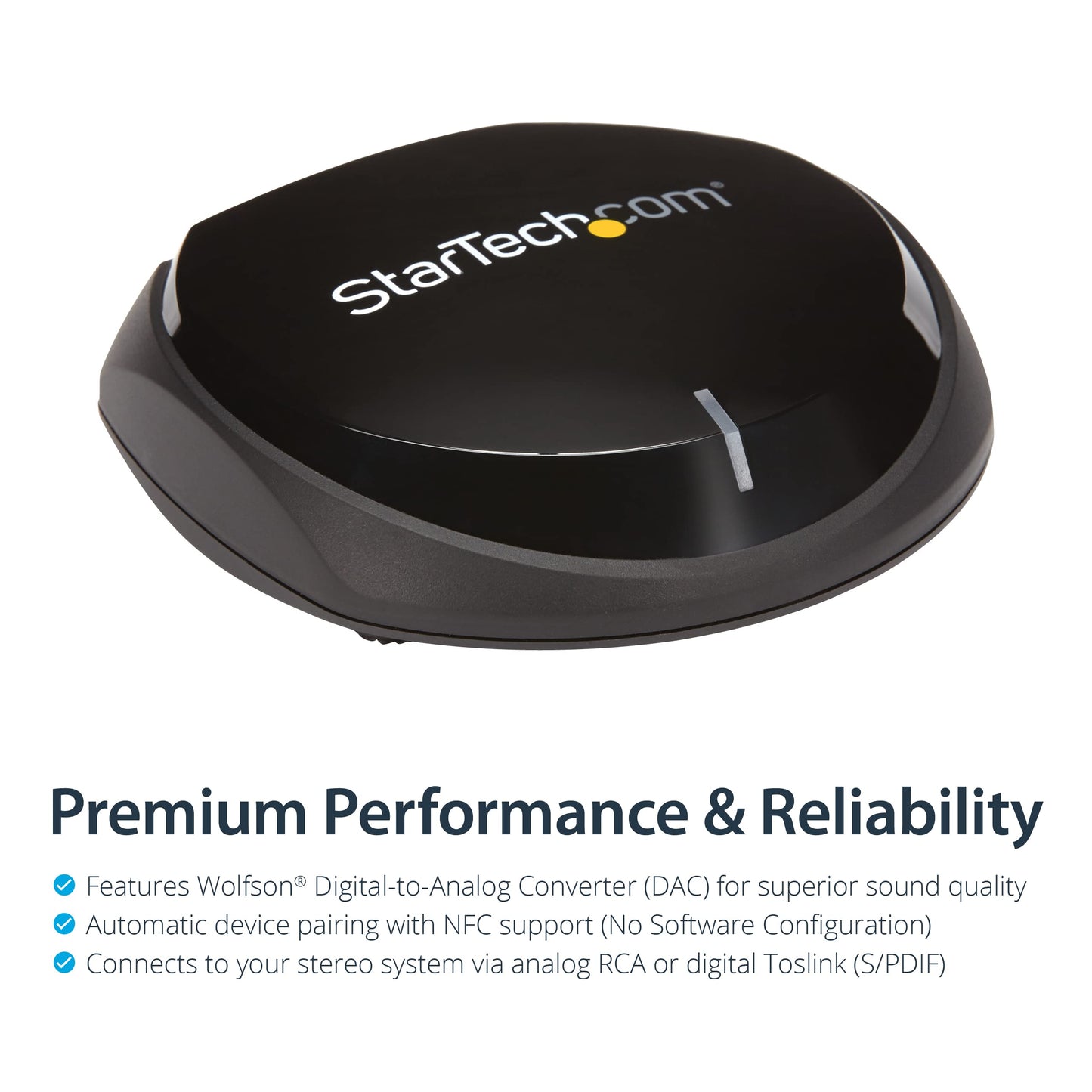 StarTech.com Bluetooth 5.0 Audio Receiver with NFC - Bluetooth Wireless Audio Adapter BT 5.0-66ft (20m) Range - 3.5mm/RCA or Digital Toslink/SPDIF