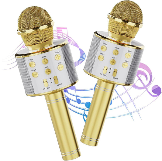 voijump Wireless Bluetooth Karaoke Microphone 2 Pack, 4-in-1 Handheld Mic Speaker for Singing, Karaoke Machine for Phone Android PC, Great Birthday